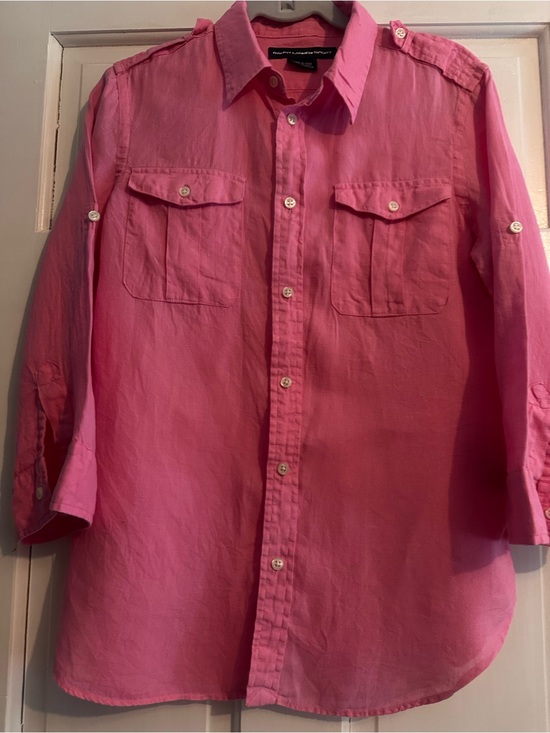 Ralph Lauren Tops - Ralph Lauren Pink Linen Button-Front Long Sleeve Shirt